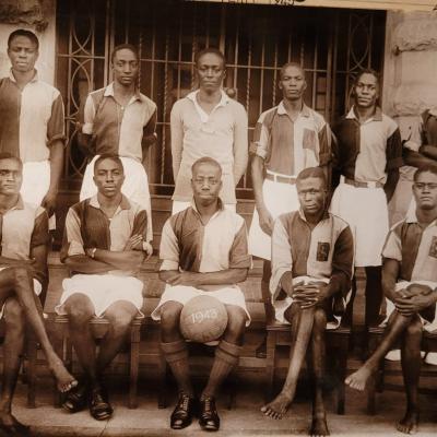 FootBall 1943 Top Left to Bottom : A. Mazula, E.Muteesa, J.R.Kabuzi, J.W. Lwamaja, A.M.Sebuliba, N.W. Munoko, LM. Musoke,. MG. Mwaipopo (capt), SK Kyalwazi, J.A. Ouya M.M. Mwenesi
