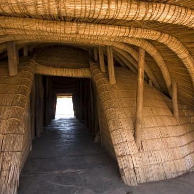 A front view of the main entrance to the Kasubi Tombs.